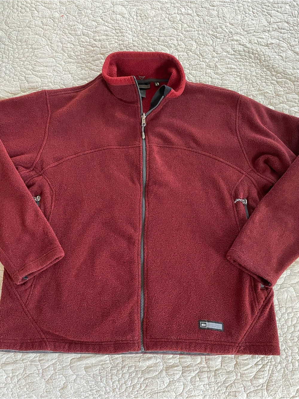 REI Men’s Full-Zip Fleece Jacket Stand-Up Collar Pockets Red Size 2XL